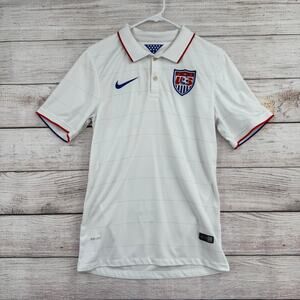 Nike Dri Fit US Soccer Polo Shirt Mens Small White Blue Red Embroidered